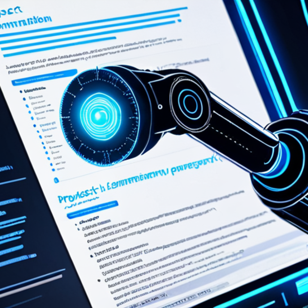 Keywords & ATS**

*Prompt:* Close-up shot of a resume being scanned by a robotic arm with glowing blue light, highlighting specific keywords like "project management," "communication," and "leadership." Abstract background with data streams and code snippets. Emphasize a sense of urgency and the importance of keyword optimization.

**